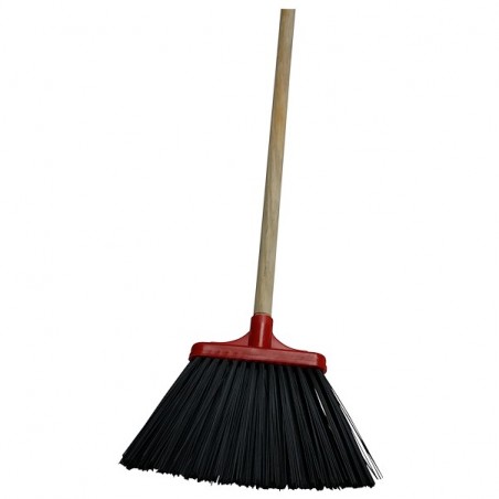 Broom w / handle by thick wooden handle