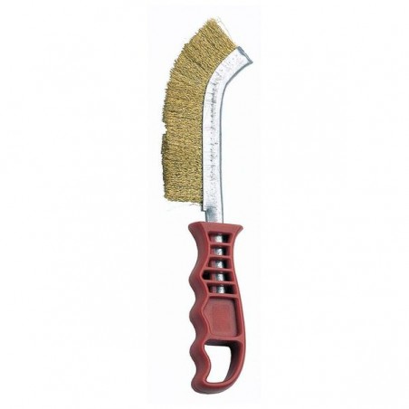 Steel brush with red plastic handle