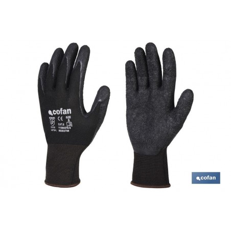 Black latex impregnated polyester glove size 9