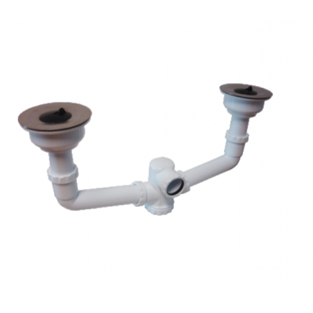 Double sink siphon set with 115mm valve