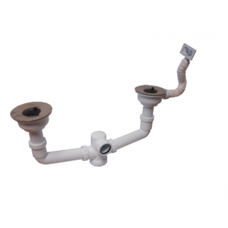 Double sink siphon set with anti-flooding
